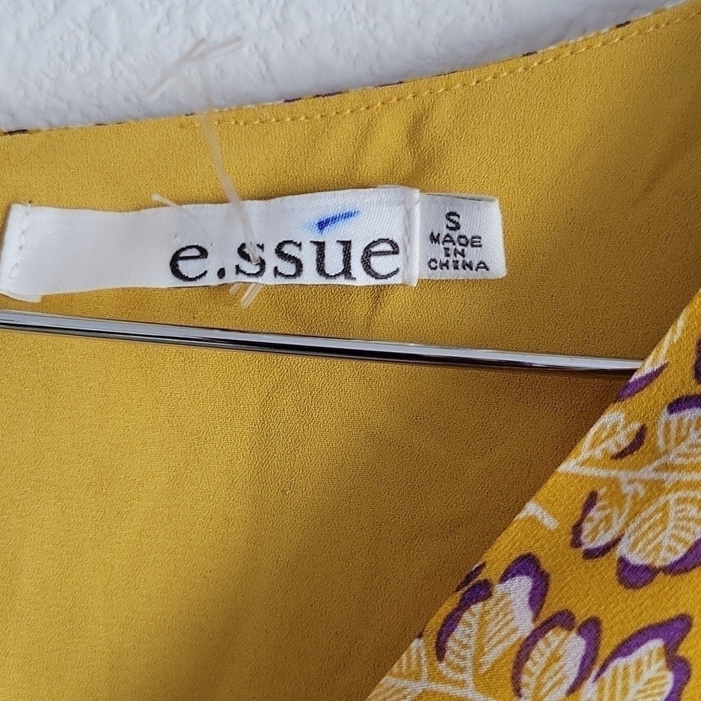 Essue mustard yellow floral Botanical Cottagecore Peasant dress size S - Picture 5 of 8